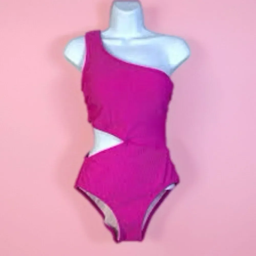 NWT MICHAEL MICHAEL KORS ONE SHOULDER SIDE CUT OUT ONE PIECE WOMEN SWIMSUIT Si